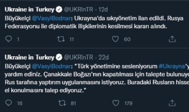 Ukrayna Büyükelçisi Bodnar: Çanakkale Boğazı'nın kapatılması talebinde bulunuyoruz