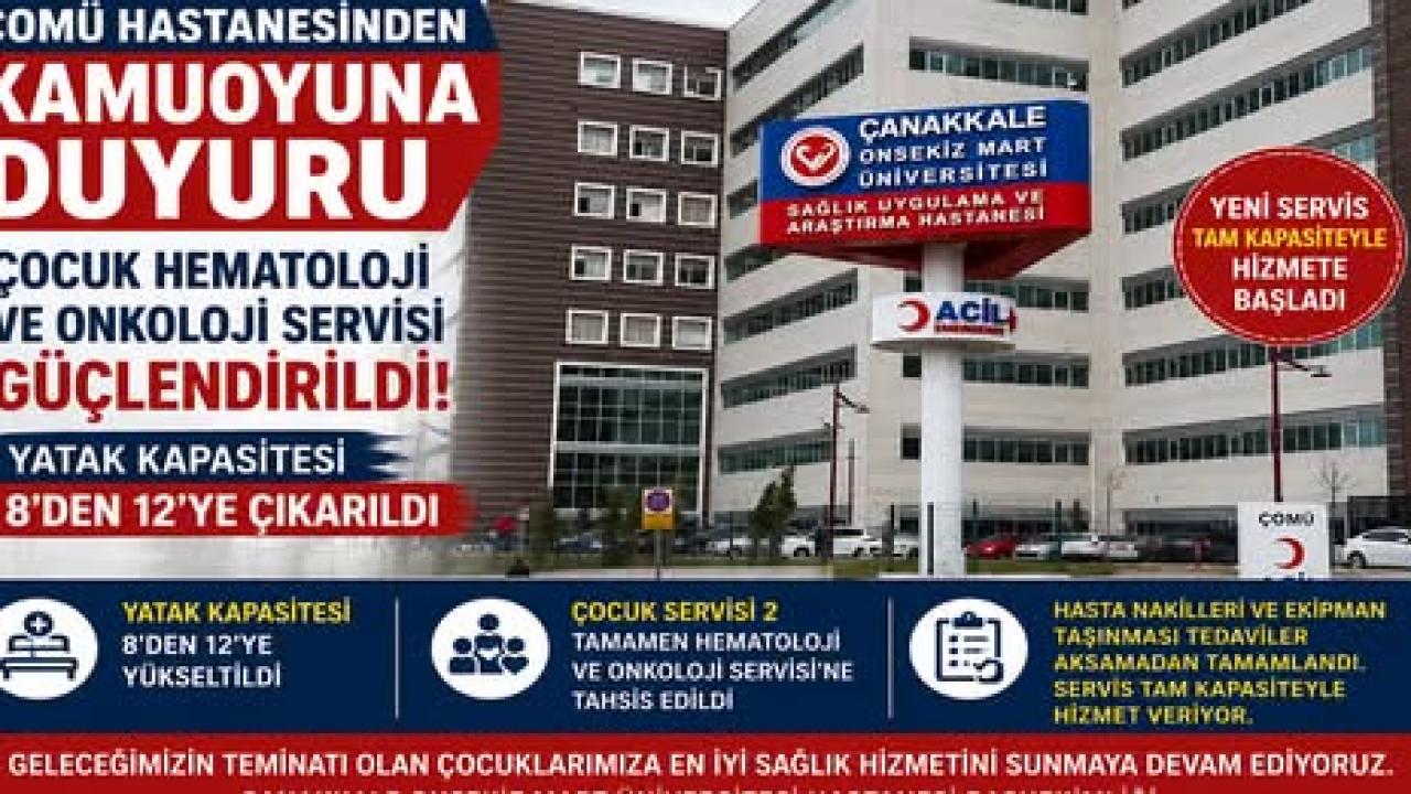 ÇOMÜ Hastanesi'nden Kamuoyuna Açıklama; ''Çocuk Hematoloji ve Onkoloji Servisi Güçlendirildi''